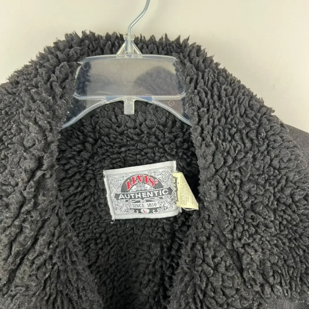 Levi's Authentic Sherpa Trucker Black Denim Jacket Size L
